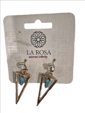 Silver-toned LA Rosa Drop Earrings Triangul Shape With Turquoise Stone